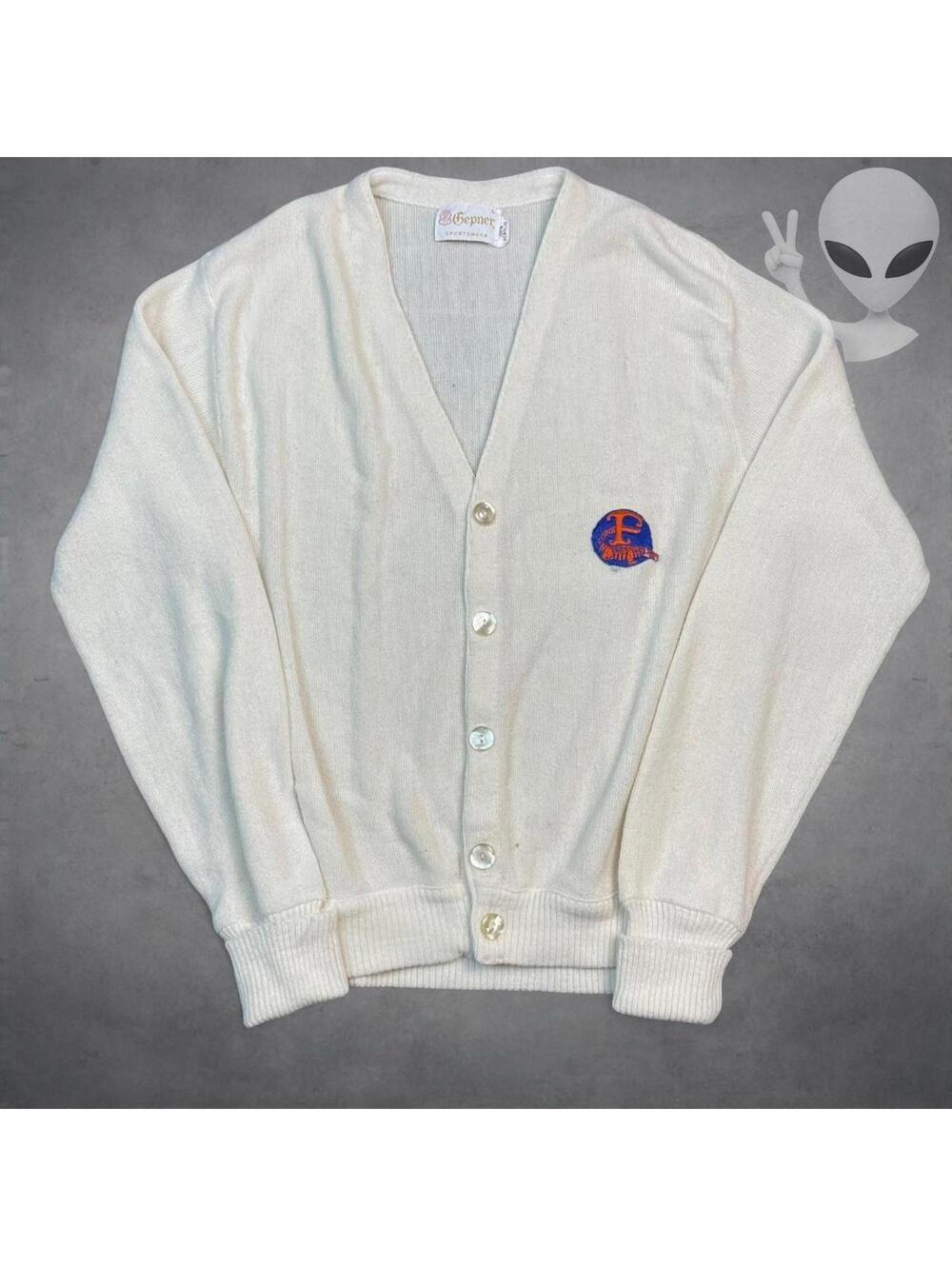 Vintage 70s Gepner Florida Gators College Cardigan Sweater Mens US L Cream